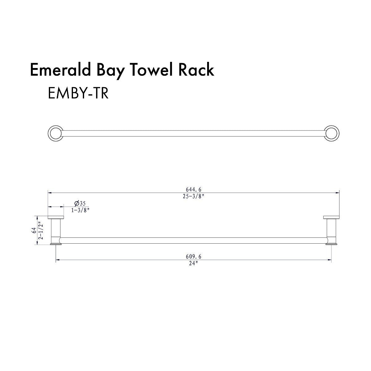 Chrome towel rack bar with wall mounts and length dimensions