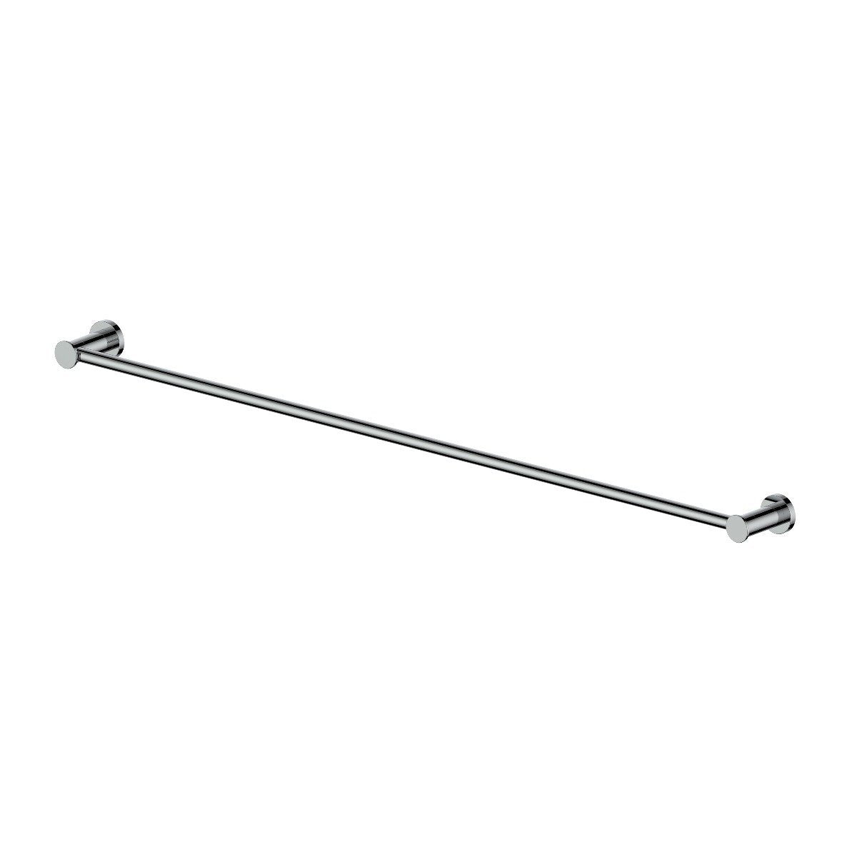 Chrome towel rail with two round wall mounts and a long horizontal bar.