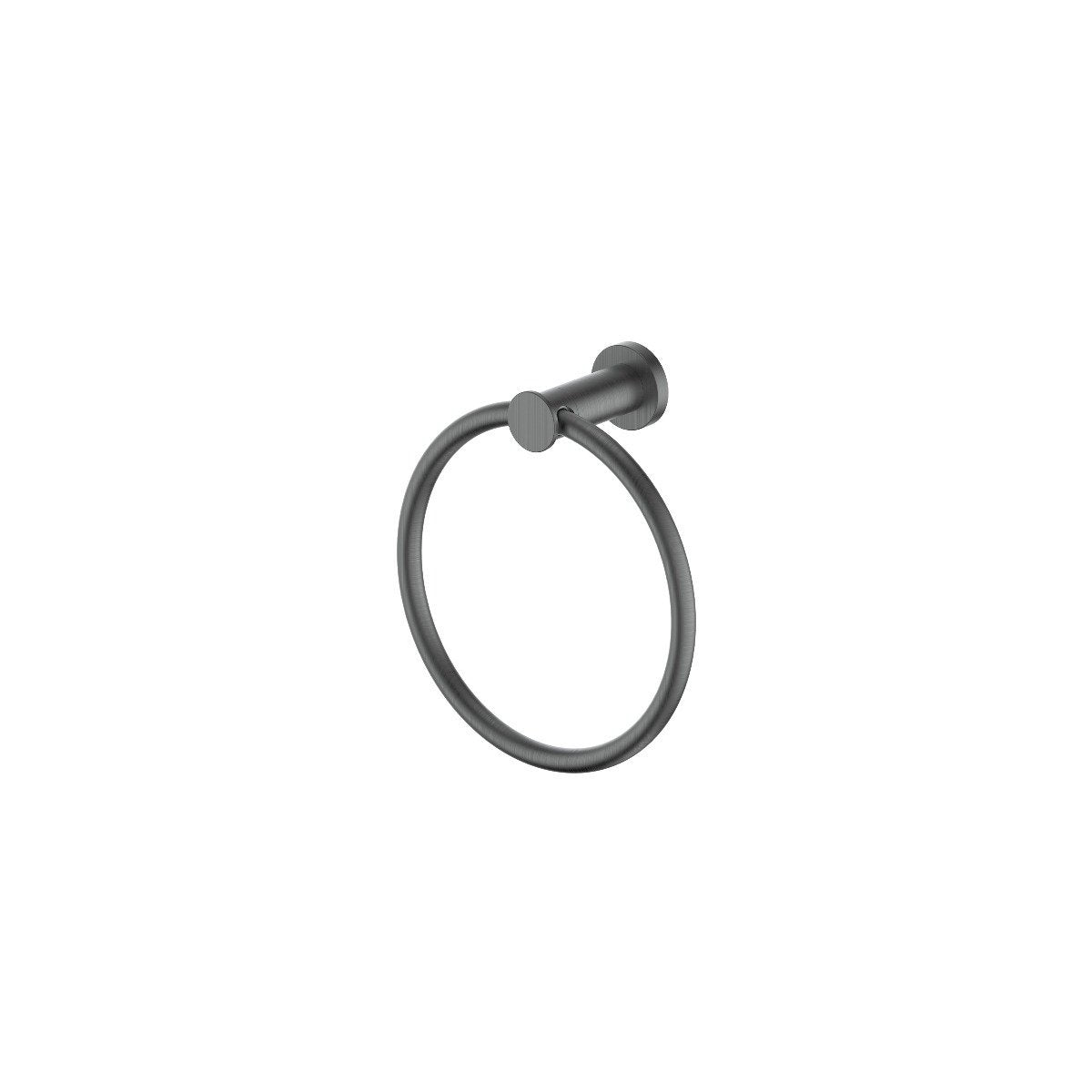 Gun metal round towel ring with curved bar and mounting base