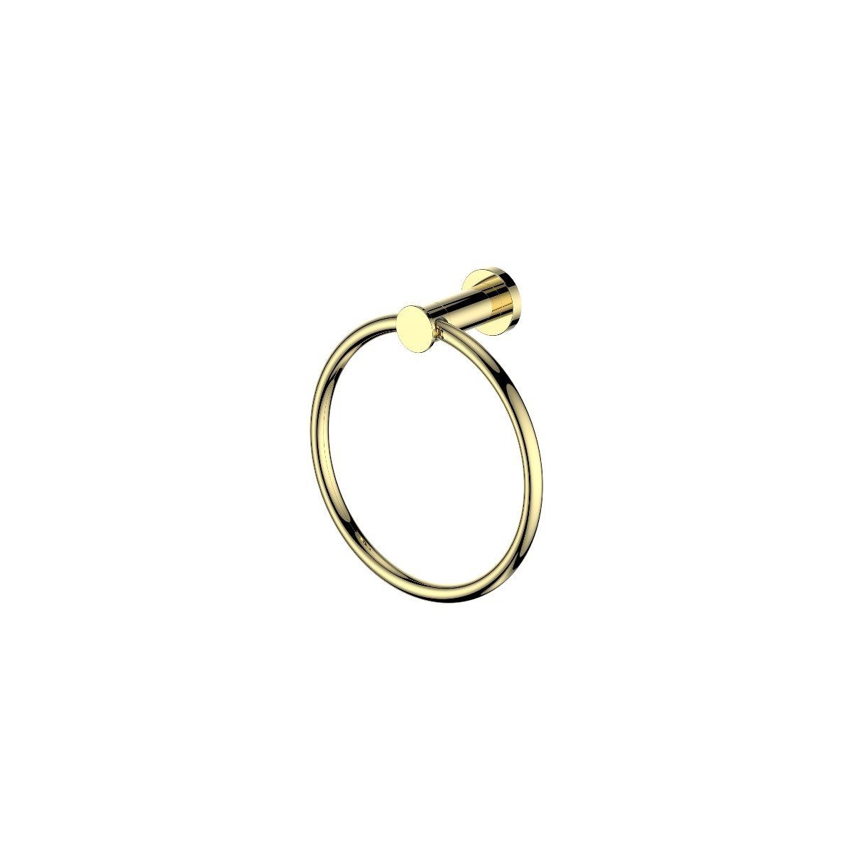 Polished gold oval towel ring with top roller-style mounting
