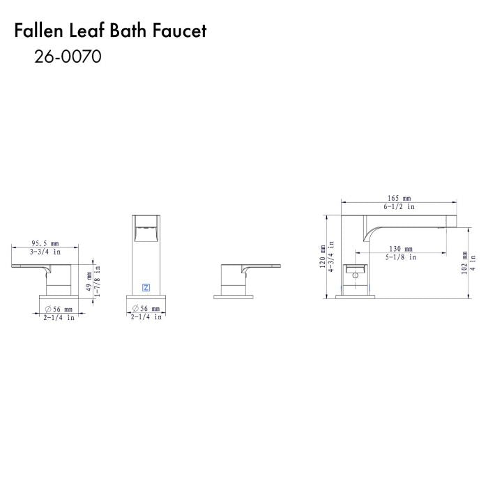Brushed nickel bath faucet line drawing with dimensions