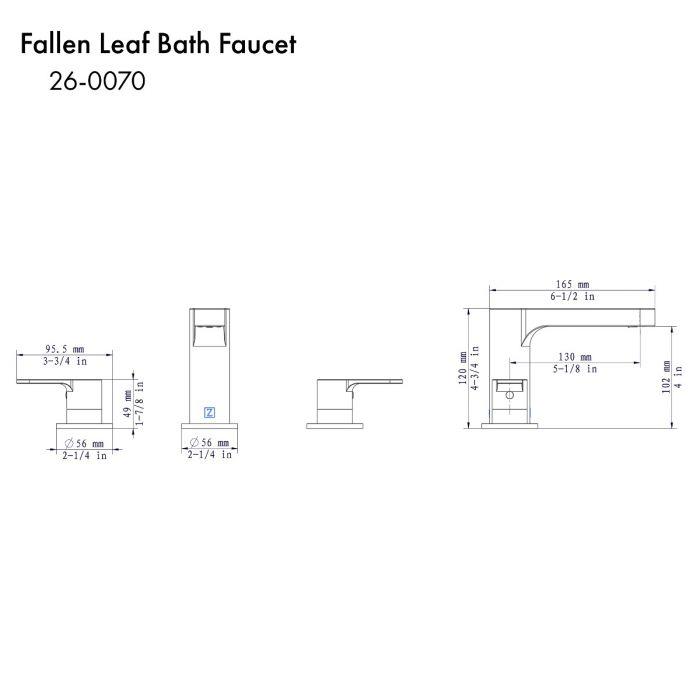 Bath faucet dimension diagram showing overall and handle measurements