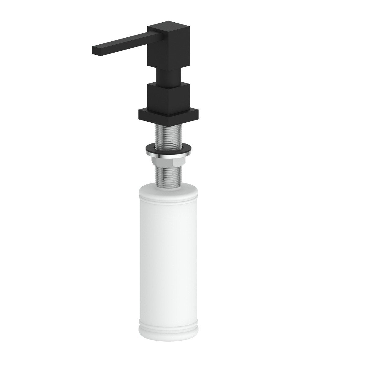 ZLINE matte black soap dispenser with pump and white bottle