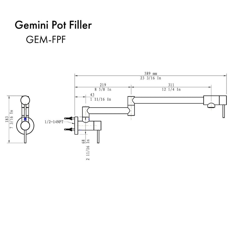ZLINE Gemini Pot Filler Matte Black (GEM-FPF-MB) Kitchen Faucet ZLINE 