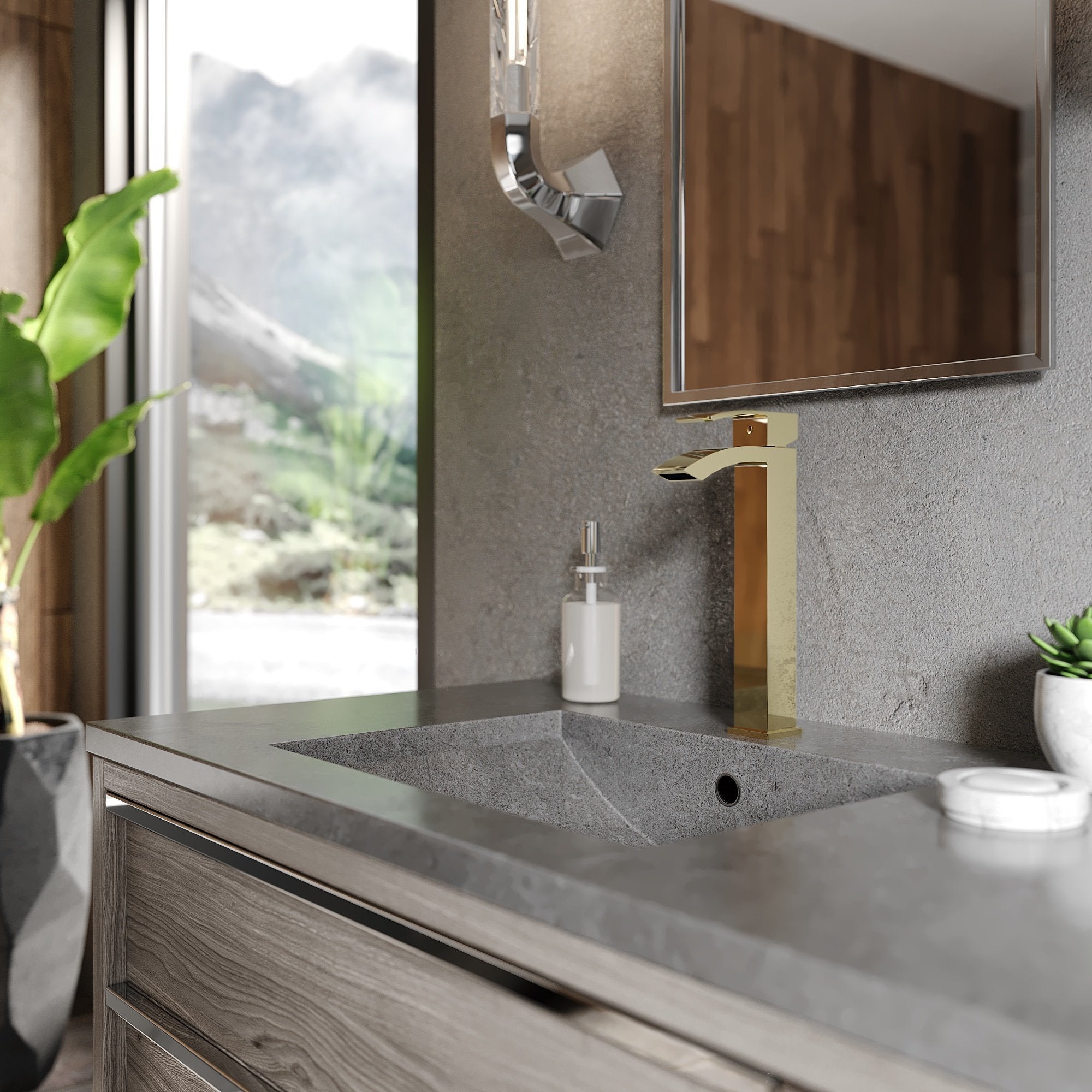 ZLINE polished gold bath faucet with curved spout and single lever handle