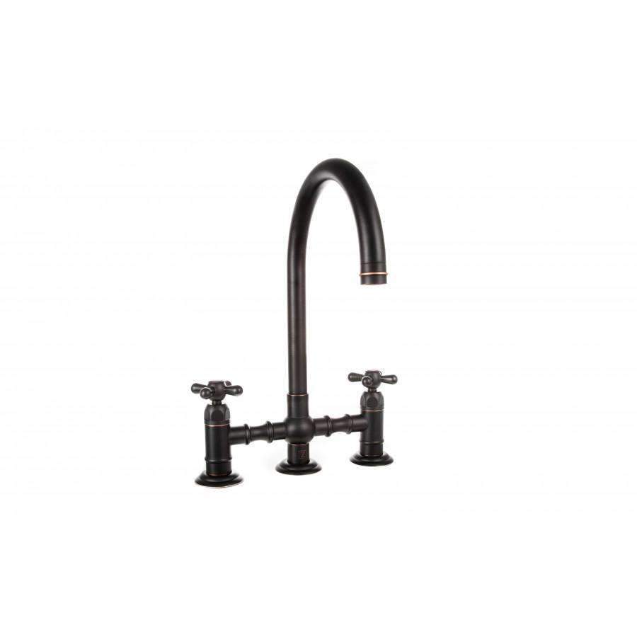 ZLINE Mona kitchen faucet in oil-rubbed bronze, front view with two handles.
