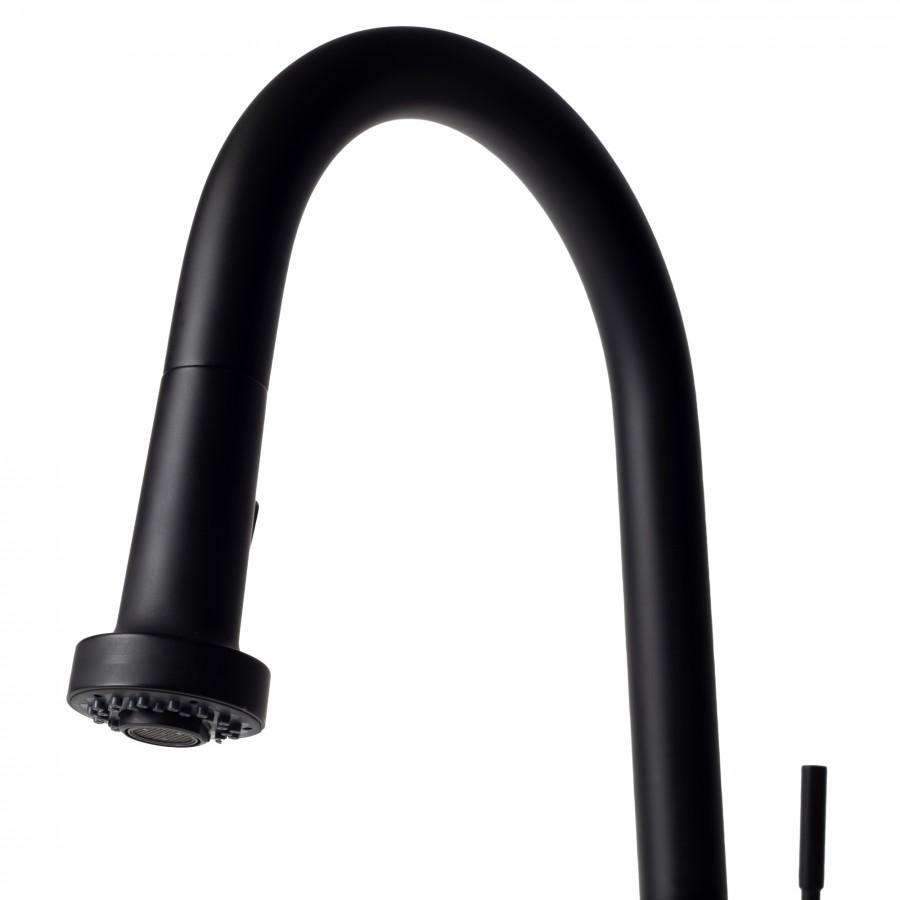 Matte black kitchen faucet curved spout with aerator outlet