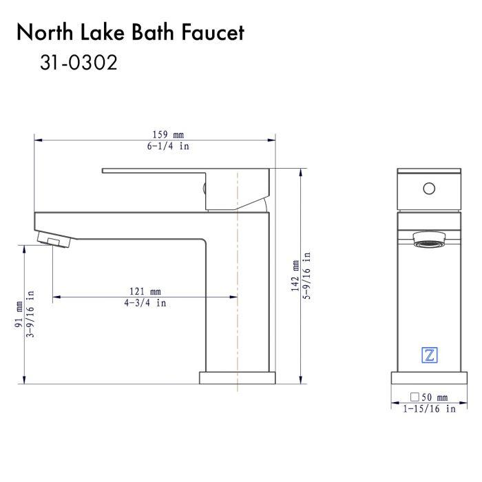 North Lake bath faucet 31-0302 dimension diagram with inlet and base