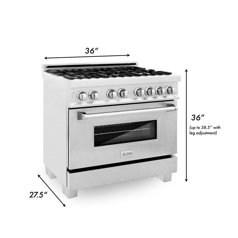 ZLINE 36-Inch Dual Fuel Range with 4.6 cu. ft. Electric Oven and Gas Cooktop and Griddle in DuraSnow Fingerprint Resistant Stainless Steel (RAS-SN-GR-36)