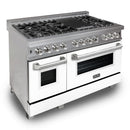 ZLINE 48-inch Legacy Series Dual Fuel Range with Gas Cooktop, Griddle and 6.0 Cu. Ft. Electric Oven in Fingerprint Resistant Satin Stainless Steel with White Matte Door (RAS-WM-GR-48)
