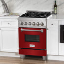 ZLINE 24-inch Legacy Series Dual Fuel Range with Red Gloss Door in Fingerprint Resistant Satin Stainless Steel (RAS-RG-24)