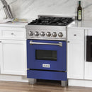 ZLINE 24-inch Legacy Series Dual Fuel Range with Gas Stove and 2.8 Cu. Ft. Electric Oven in Fingerprint Resistant Satin Stainless Steel with Blue Matte Door (RAS-BM-24)