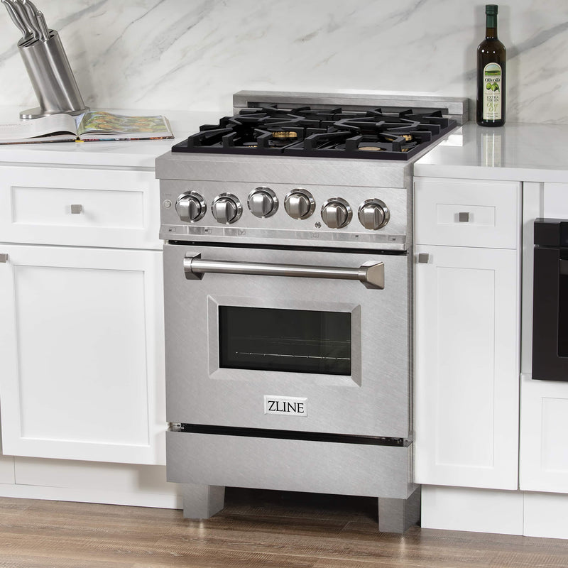 ZLINE 24-Inch 2.8 cu. ft. Range with Gas Stove and Gas Oven in DuraSnow Stainless Steel with Brass Burners (RGS-SN-BR-24)