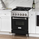 ZLINE 24-inch Legacy Series Dual Fuel Range with Gas Stove and 2.8 Cu. Ft. Electric Oven in Fingerprint Resistant Satin Stainless Steel with Black Matte Door (RAS-BLM-24)