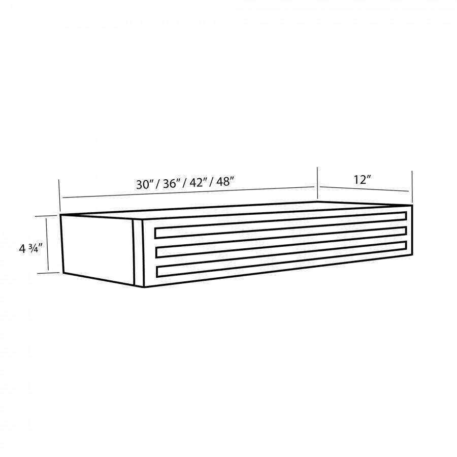 Stainless steel recirculating range hood kit with vented grille, shown with dimensions