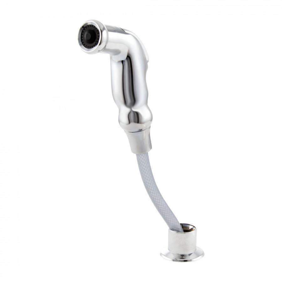 Chrome sprayer faucet head with flexible hose and metal base