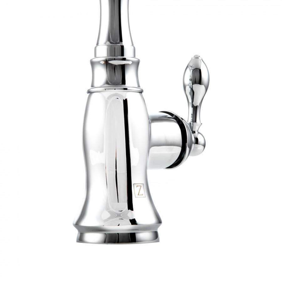 Chrome faucet spout base with side handle lever and glossy metal finish