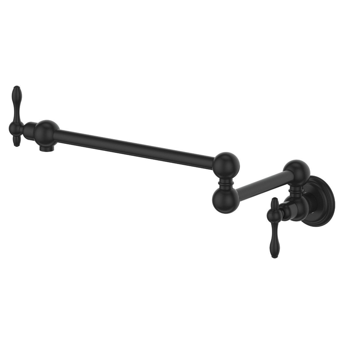 ZLINE Rembrandt matte black wall pot filler with long spout and two valve handles.