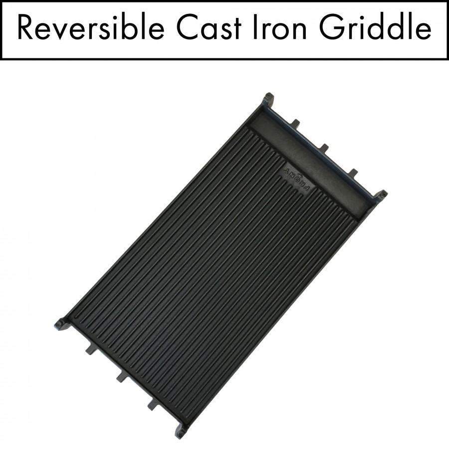 ZLINE reversible cast iron griddle with ridged grill surface, dark gray