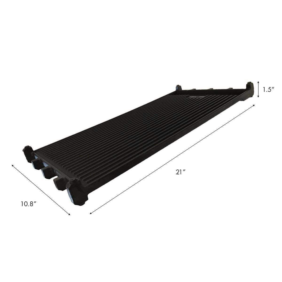 Reversible cast iron griddle with ridged cooking surface and corner supports, dark gray