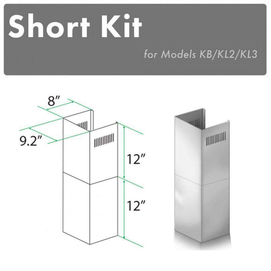 Stainless steel short chimney kit with two stacked 12 in duct sections