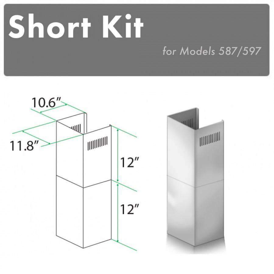 Stainless steel 2-piece short chimney kit with vent slots for ceiling-mounted range hood