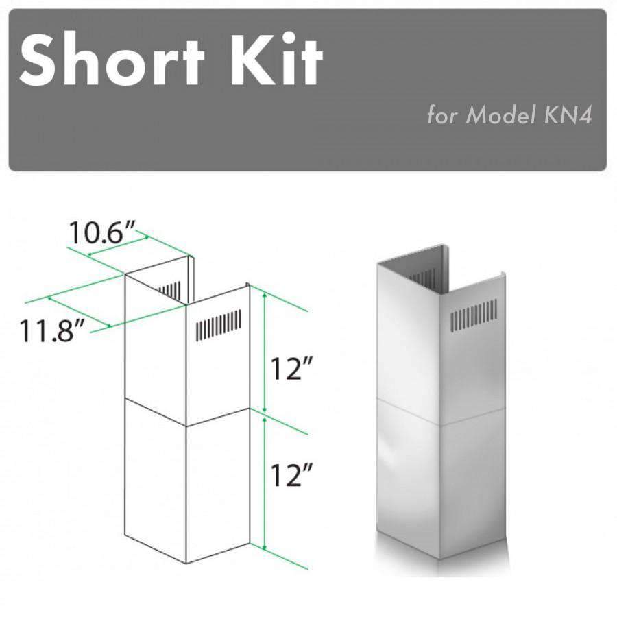 Chimney short kit sizing diagram with 12 in section height for stainless steel pieces