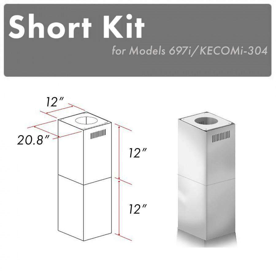 Stainless steel short chimney kit with top vent and rectangular flue, 12 in tall