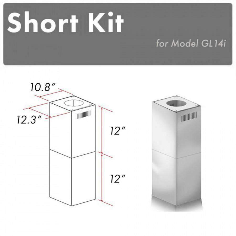 Stainless steel short chimney kit for Model GL14i, tall rectangular vent tower