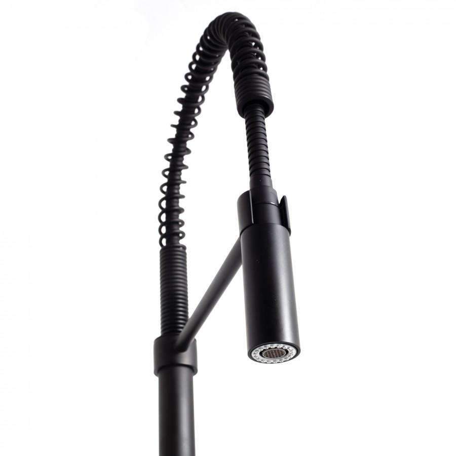 Matte black kitchen faucet pull-down sprayer with round spray head