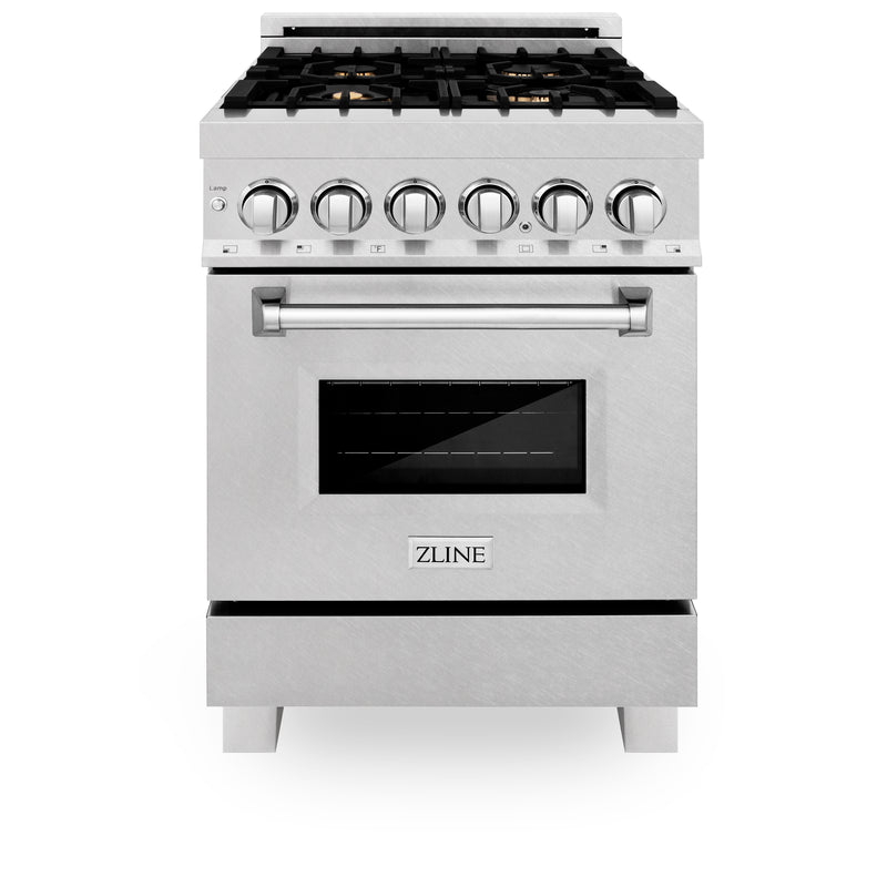 ZLINE 24-Inch Dual Fuel Range with 2.8 cu. ft. Electric Oven and Gas Cooktop with Brass Burners and Griddle in DuraSnow Fingerprint Resistant Stainless (RAS-SN-BR-GR-24)