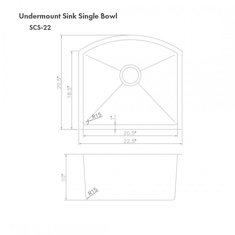 ZLINE Telluride 22 Inch Undermount Single Bowl Sink in Snow Stainless Steel (SCS-22S) Kitchen Sink ZLINE 