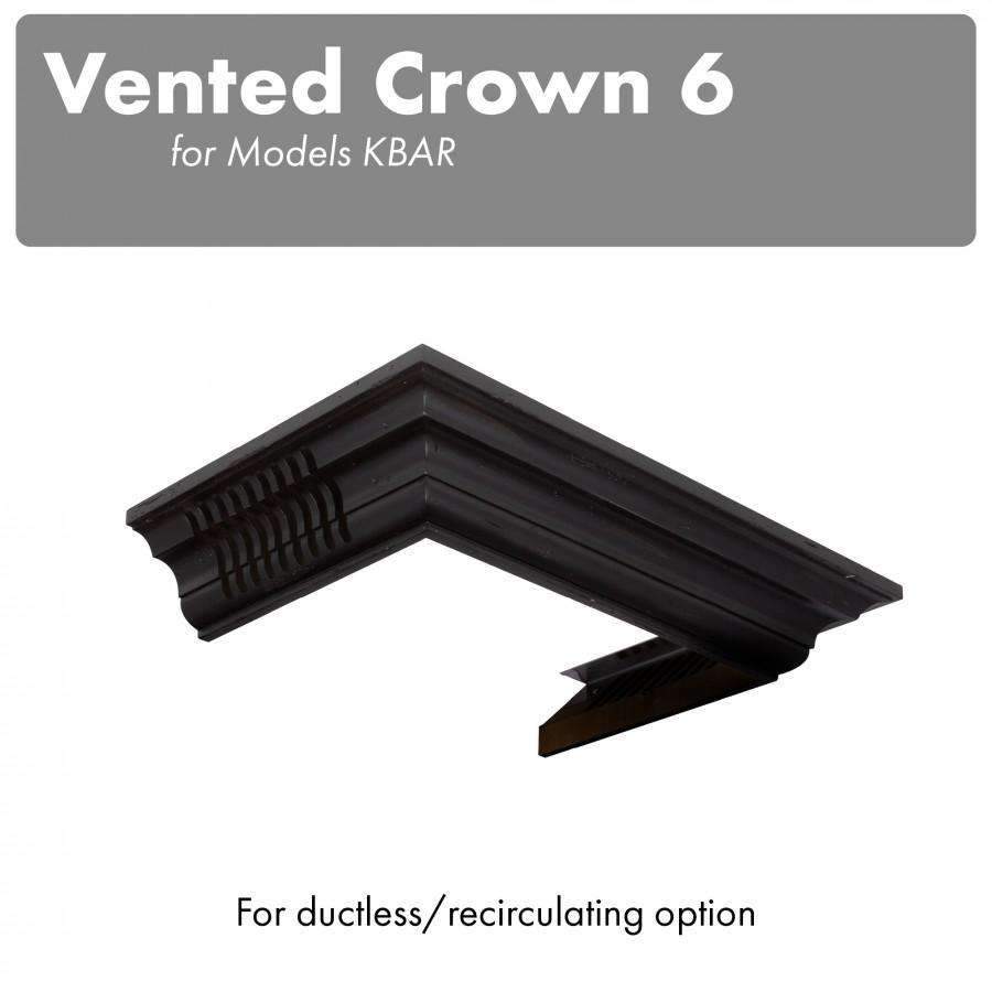 Vented crown molding profile corner piece for range hood, black finish