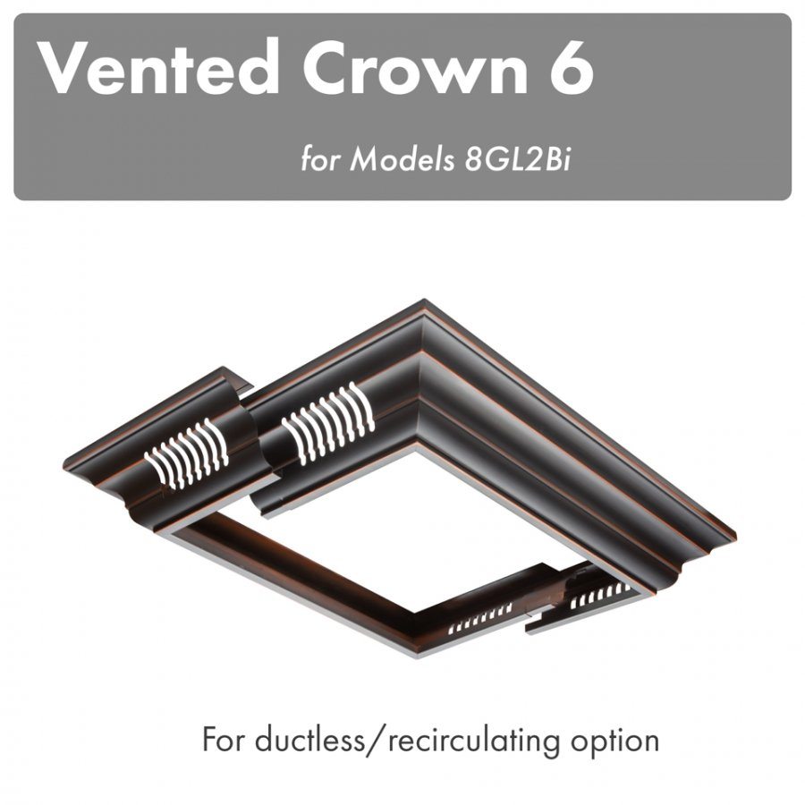 Vented black crown molding profile, corner section with vent slots and duct openings