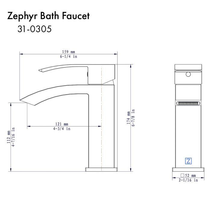 Chrome faucet dimension diagram showing spout and base measurements